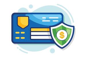 An illustration depicting a credit card with a shield and dollar sign, symbolizing secure online transactions and financial safety. vector