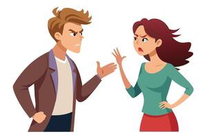 A cartoon illustration of an angry couple arguing with their hands in the air, facing each other on a white background. vector