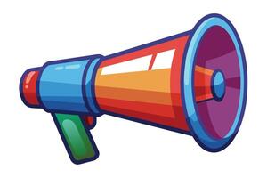 An illustration of a colorful cartoon megaphone with a red body, blue handle, and green grip. Its perfect for adding a playful and attention-grabbing element to any design. vector