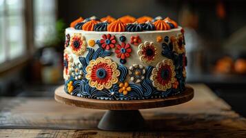 A beautifully decorated Juneteenth cake, adorned with symbols of freedom and African American culture. photo