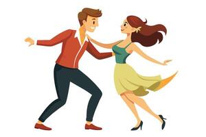 An illustration of a couple dancing swing, a man and a woman with happy expressions, on a white background. vector