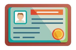 A colorful illustration of a generic identification card with a photo, text fields, and a seal. vector