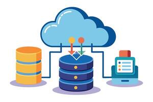 Illustration showing data being transferred from a cloud to a server and a device. vector