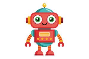 A cartoon illustration of a smiling red robot with big green eyes and yellow accents, isolated on a white background. vector