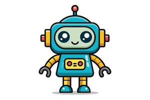 Illustration of a cartoon robot with big eyes and a smile, standing against a white background. vector