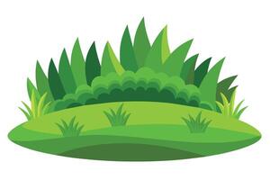 A vibrant green hilltop, covered in lush grass and foliage, isolated on a white background. vector