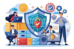 An illustration depicting digital security measures to protect data. vector