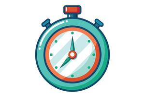 An illustration of a green and red stopwatch with hands on a white background. vector