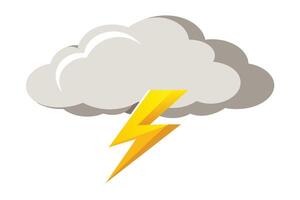 A simple cartoon illustration of a gray cloud with a yellow lightning bolt striking from it. vector