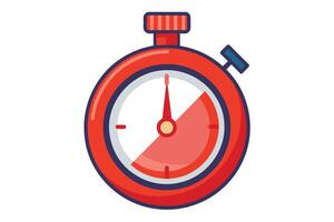 A red and white cartoon stopwatch, depicting the passage of time. The second hand is pointing toward the 30-second mark, with the clock face split in half with a red half and a white half. vector