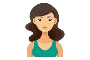 A cartoon illustration of a smiling woman with long brown hair wearing a green tank top. She is facing forward and has a friendly expression. vector