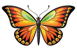 A colorful butterfly with orange, yellow, and green wings on a white background. vector