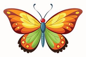 A digital illustration of a butterfly with colorful wings, primarily orange, yellow, green, and brown. The butterfly is isolated on a white background. vector