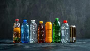 Garbage for recycling large empty plastic bottle small empty plastic bottle beverage cans beverage cans juice box juice box anti supermarket waste photo