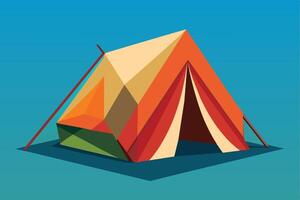 A colorful tent, composed of geometric shapes, stands against a clear blue sky. vector