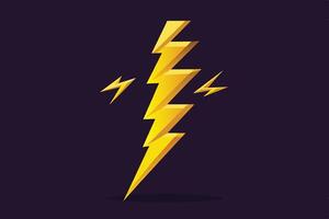A digitally rendered image of a yellow lightning bolt with a shadow on a dark blue background. vector