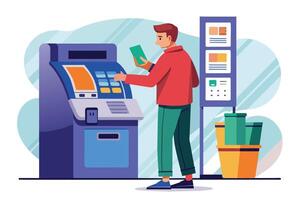 A man is using an automated teller machine vector