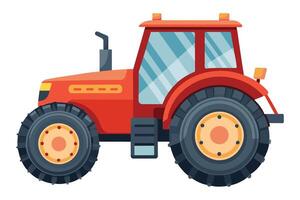 A red farm tractor with large tires is isolated on a white background. vector