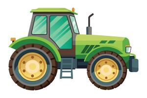 A cartoon illustration of a green tractor with large wheels isolated on a white background. vector