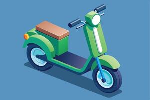 Illustration of a green scooter in an isometric view on a blue background. vector