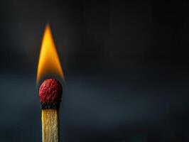 A single matchstick on the side points to the left. on a black background photo
