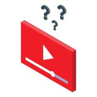 Video player displaying question marks, representing online education uncertainty vector