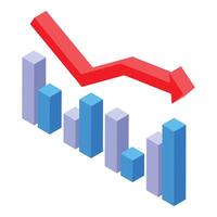 Red arrow pointing down over decreasing graph bars showing losses vector