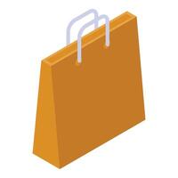 Yellow shopping bag standing with handles up isometric view vector