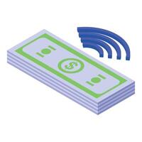 Stack of banknotes sending wireless money transfer signal vector