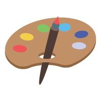 Wooden palette with paintbrush and colorful paints isometric view vector
