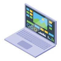 Laptop showing photo editing software interface with image on screen vector