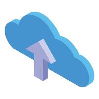 Upload arrow pointing at a cloud computing isometric illustration vector