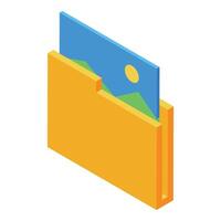 Yellow folder storing image file with blue sky and sun vector