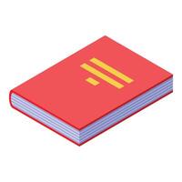 Red isometric book lying closed with lines on cover vector