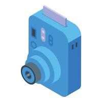 Blue instant camera capturing memories in isometric view vector