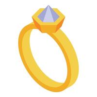 Golden ring holding large faceted diamond showing luxury and wealth vector