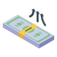Stack of banknotes increasing its value with upward arrows vector
