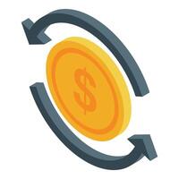 Money turnover with rotating arrows and dollar coin isometric icon vector