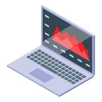 Laptop showing decreasing graph on screen for business analytics vector