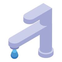 Modern faucet dripping water with single drop falling down vector