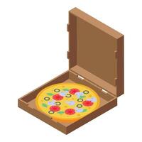 Delicious pizza lying in open cardboard box for delivery vector