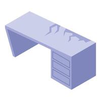 Old broken desk showing surface damage isometric icon vector