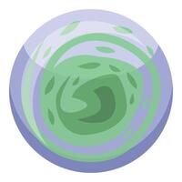 Green planet covered by swirling clouds in outer space vector