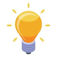 Yellow light bulb shining with bright rays isometric icon vector
