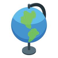 Blue school globe showing green continents is standing on a desk vector