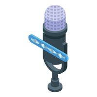 Studio microphone recording sound wave for podcast or radio show vector