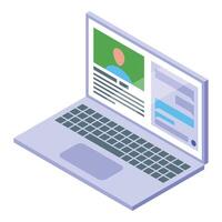 Modern laptop showing social media profile and chatting interface vector