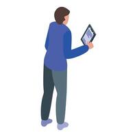 Delivery man checking order on clipboard using mobile app vector