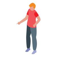 Young man pointing with finger showing direction isometric illustration vector
