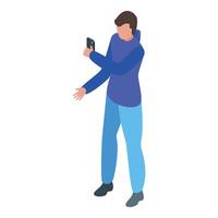 Young man is using a smartphone to take a photo vector